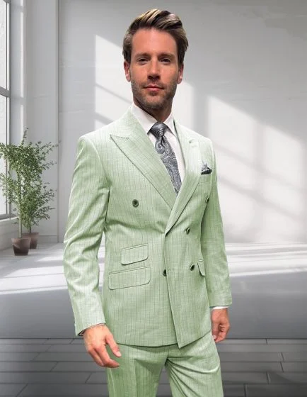 Statement Men’s 2-Piece 100% Wool Double Breasted Pinstripe Suit - Image 5