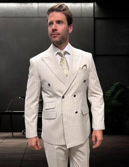 Statement Men’s 2-Piece 100% Wool Double Breasted Pinstripe Suit - Image 7