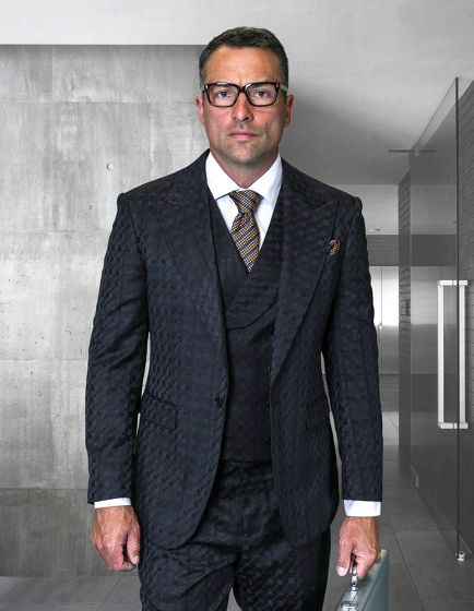 Statement Men’s 3-Piece 100% Wool Fashion Suit – Unique Checker Pattern - Image 3