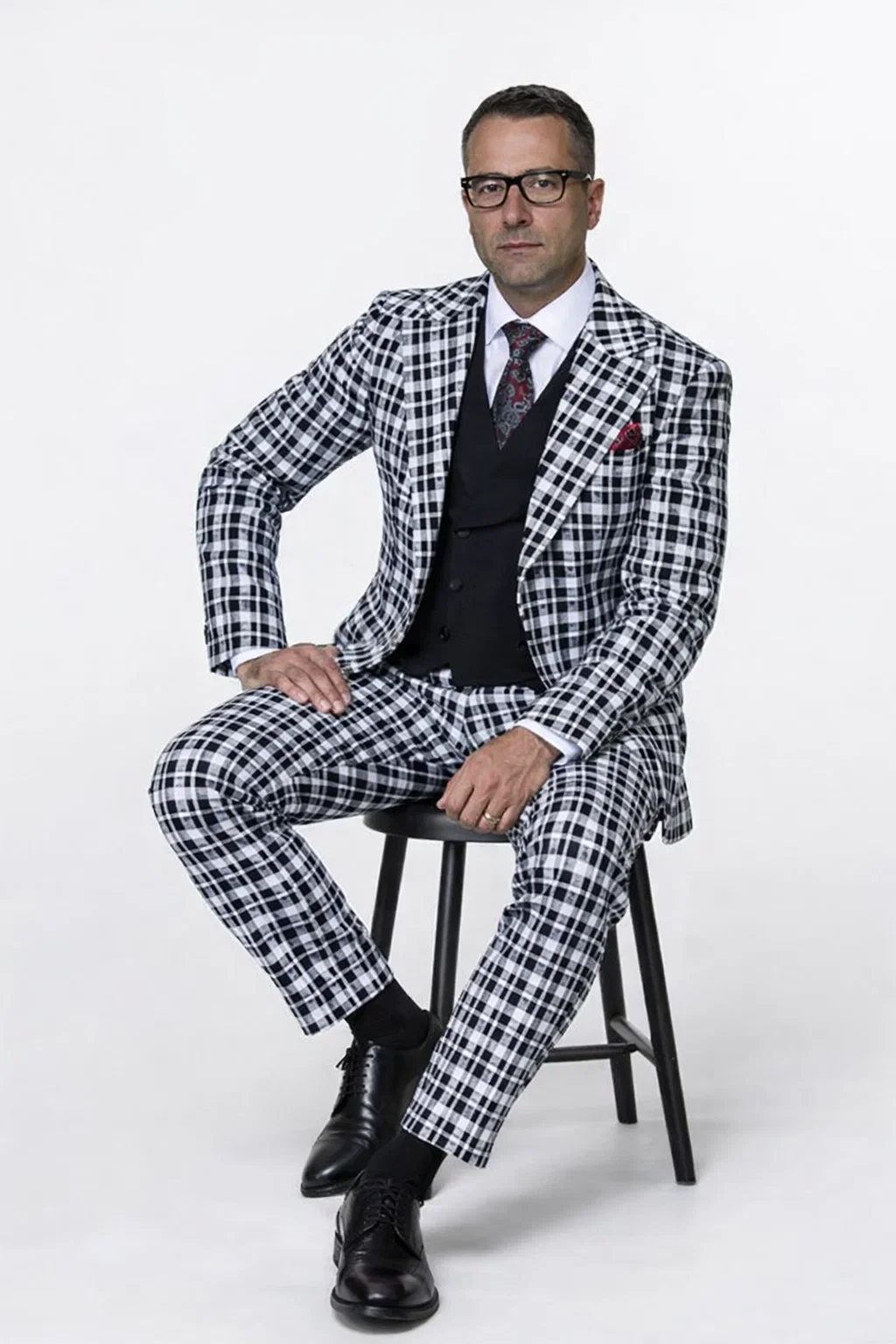 Statement Men’s 3-Piece 100% Wool Fashion Suit – Unique Checker Pattern - Image 6