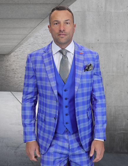 Statement Men’s 3-Piece 100% Wool Modern Fit Suit – Coordinating Solid Color Vest - Image 3