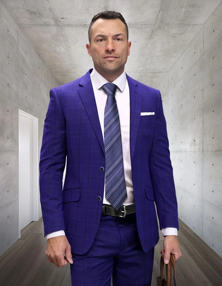 Statement Men's 2-Piece Big & Tall 100% Wool Fashion Suit – Layered Windowpane Pattern - Image 3