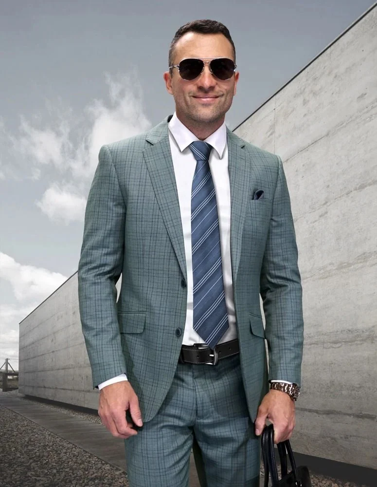 Statement Men's 2-Piece Big & Tall 100% Wool Fashion Suit – Textured Plaid Pattern - Image 3