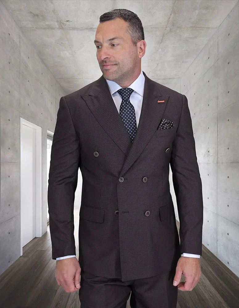 Statement Men's 2-Piece Double-Breasted Suit – 100% Wool with Micro Windowpane Pattern - Image 3