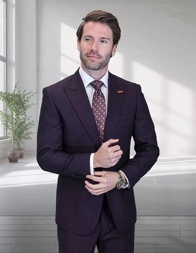 Statement Men's 2-Piece Modern Fit Suit – 100% Wool with Refined Windowpane Pattern - Image 2