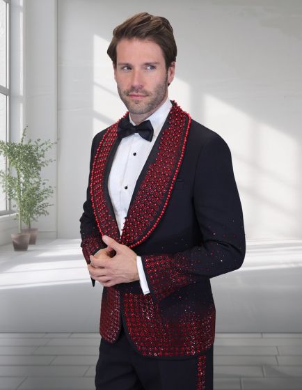 Statement Men's 2 Piece Modern Fit Tuxedo - Rhinestone sequin Accents - Image 4