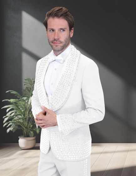Statement Men's 2 Piece Modern Fit Tuxedo - Rhinestone sequin Details - Image 2