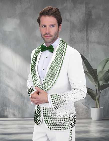 Statement Men's 2 Piece Modern Fit Tuxedo - Rhinestone sequin Details - Image 3