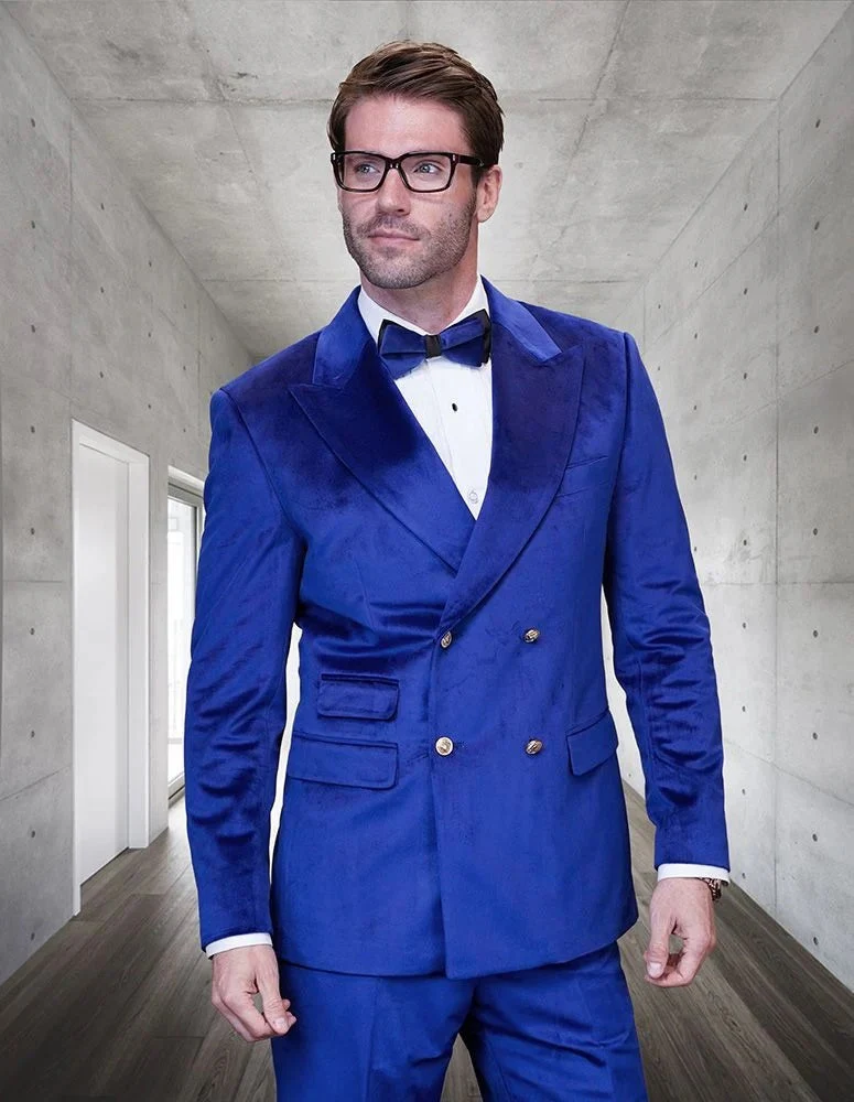 Statement Suit - Statement Italy Suit - Wool Suit -  Statement Men's 2 Piece Velvet Fashion Suit - Solid Color - Image 3