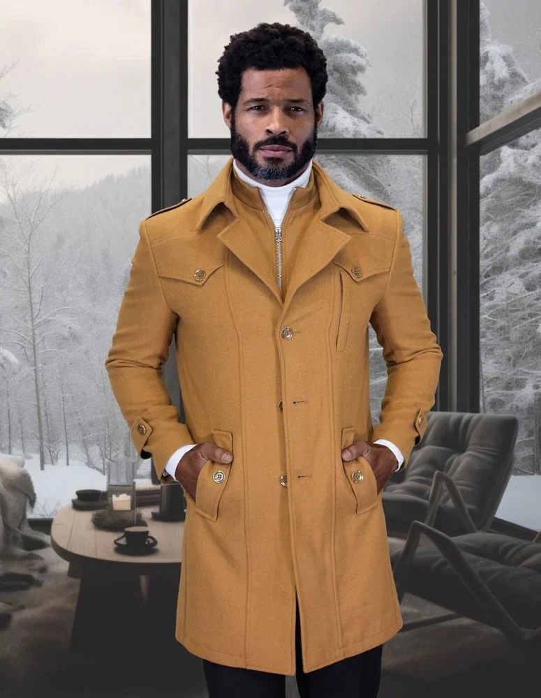 Statement Men's 3/4 Length 100% Wool Top Coat – Distinctive Zipper Design - Image 2