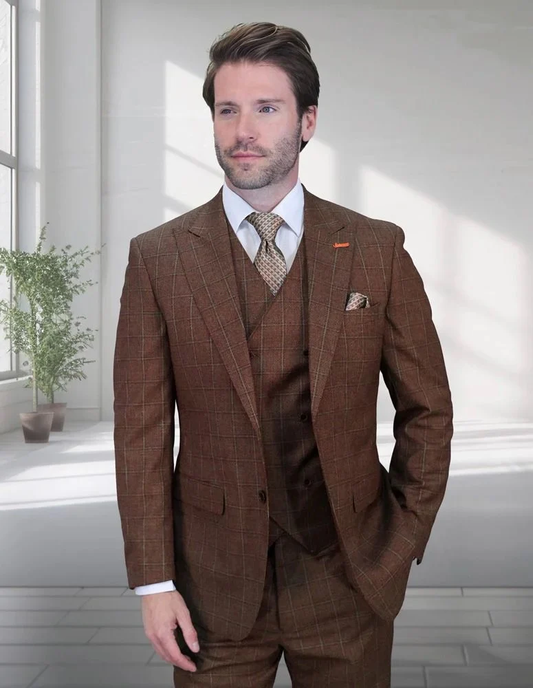 Statement Men's 3-Piece Modern Fit Suit – 100% Wool with V-Neck Double-Breasted Vest - Image 3