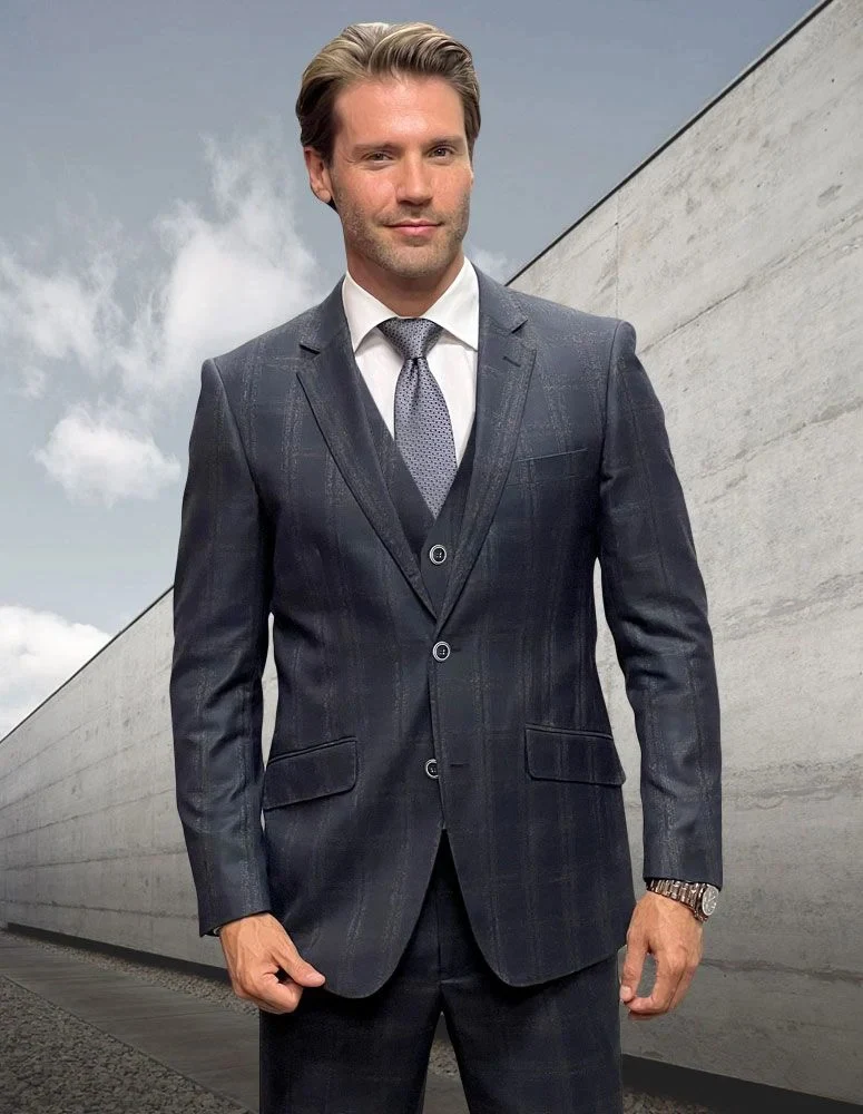 Statement Men's 3-Piece Fashion Suit – 100% Wool with Contemporary Modern Fit