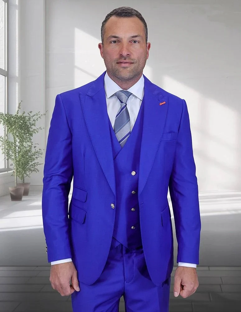 Statement Men's 3-Piece Fashion Suit – 100% Wool with Dynamic Bold Colors