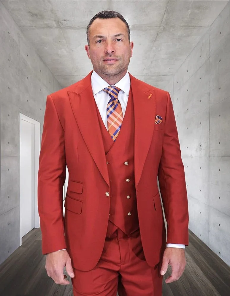 Statement Men's 3-Piece Fashion Suit – 100% Wool with Vibrant Bold Colors