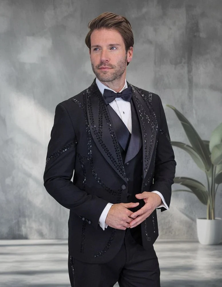 Statement Men's 3-Piece Modern Fit – Elegant Gemstone Pattern Design