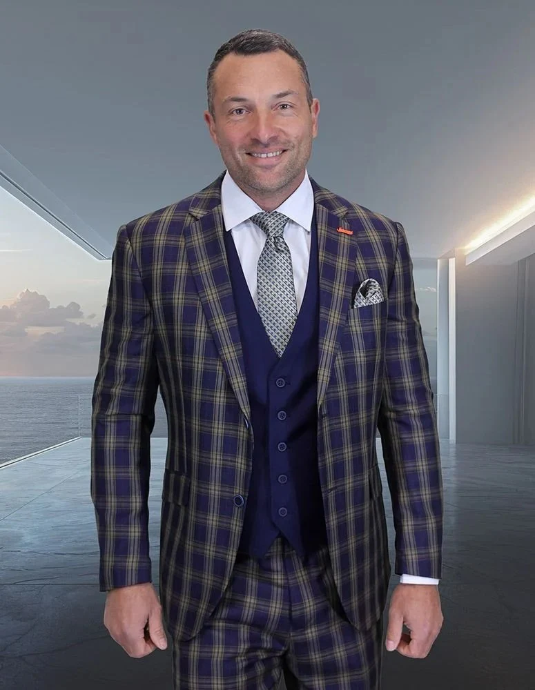 Statement Men's 3-Piece Modern Fit Suit – 100% Wool with Coordinating Solid Vest - Image 2
