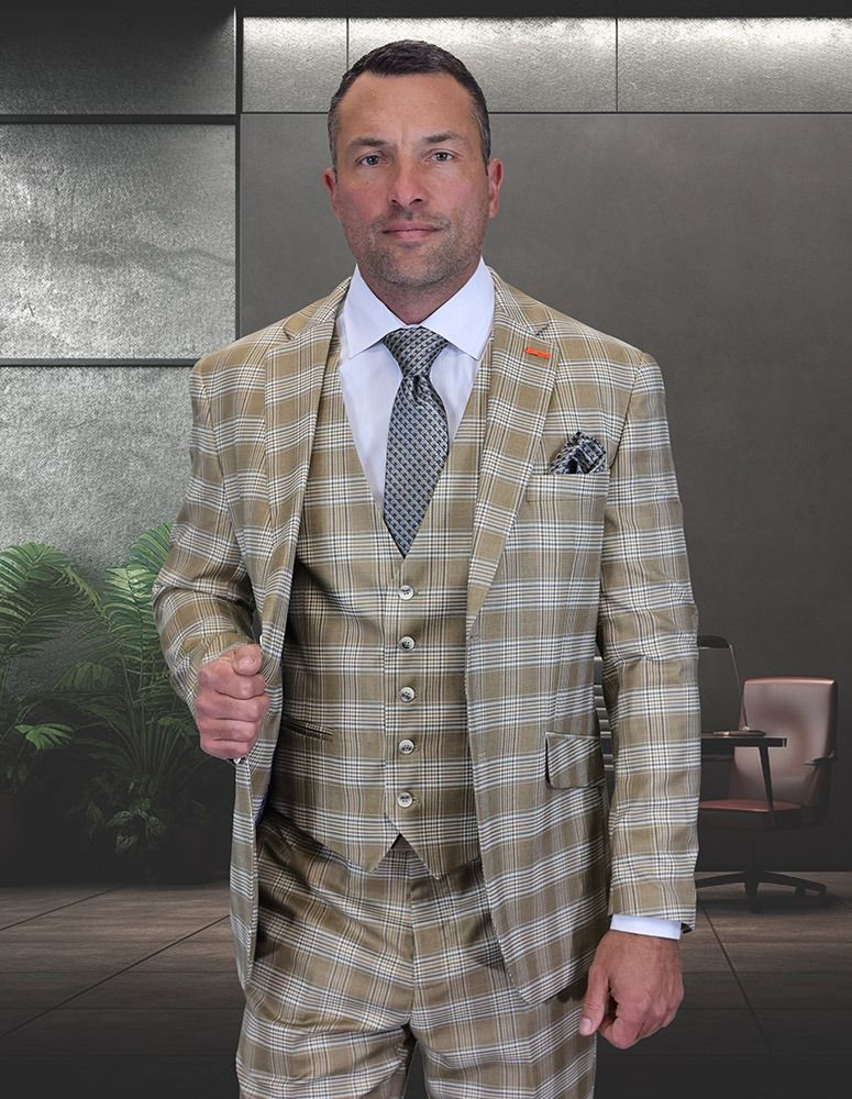 Statement Men's 3-Piece Modern Fit Suit – 100% Wool with Refined Plaid Pattern - Image 2