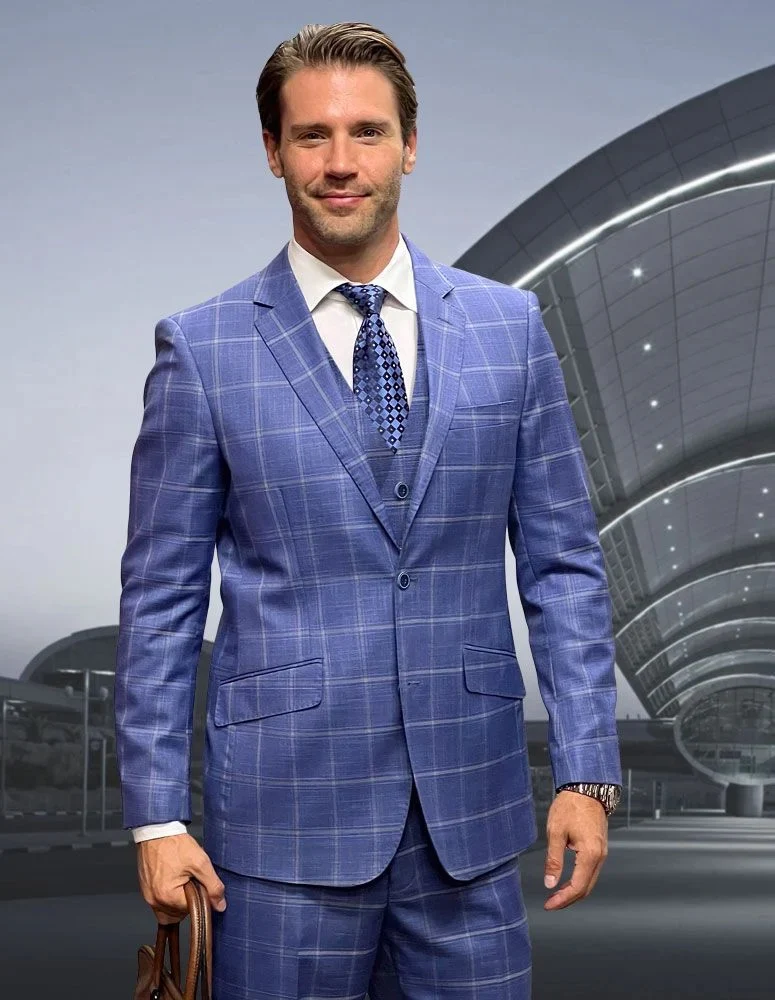 Statement Men's 3-Piece Modern Fit Suit – 100% Wool with Trendy Fashion Pattern