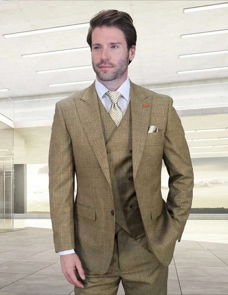 Statement Men's 3-Piece Modern Fit Suit – 100% Wool with V-Neck Double-Breasted Waistcoat - Image 2