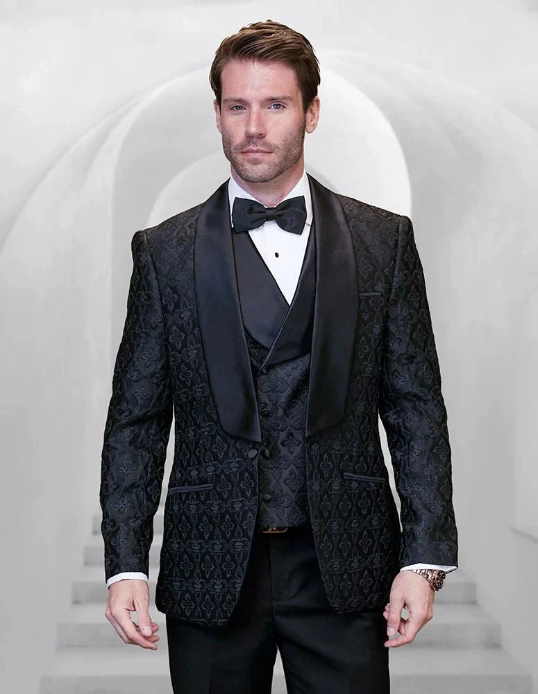 Statement Suit - Statement Italy Suit - Wool Suit - Statement Men's 3 Piece Wool Tuxedo - Deep Shawl Lapel - Image 2
