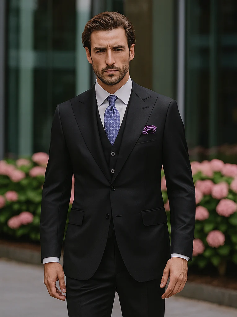 Steve Harvey Suits Brand - Mens Black Suit - Designer Brand Suit No Pleated Pants Modern Fit
