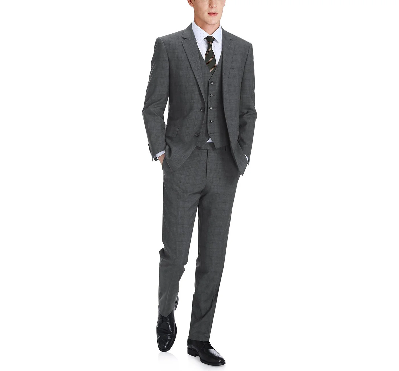 278-1 Men's 3-Piece Classic Fit Single Breasted Windowpane Suit - Image 2
