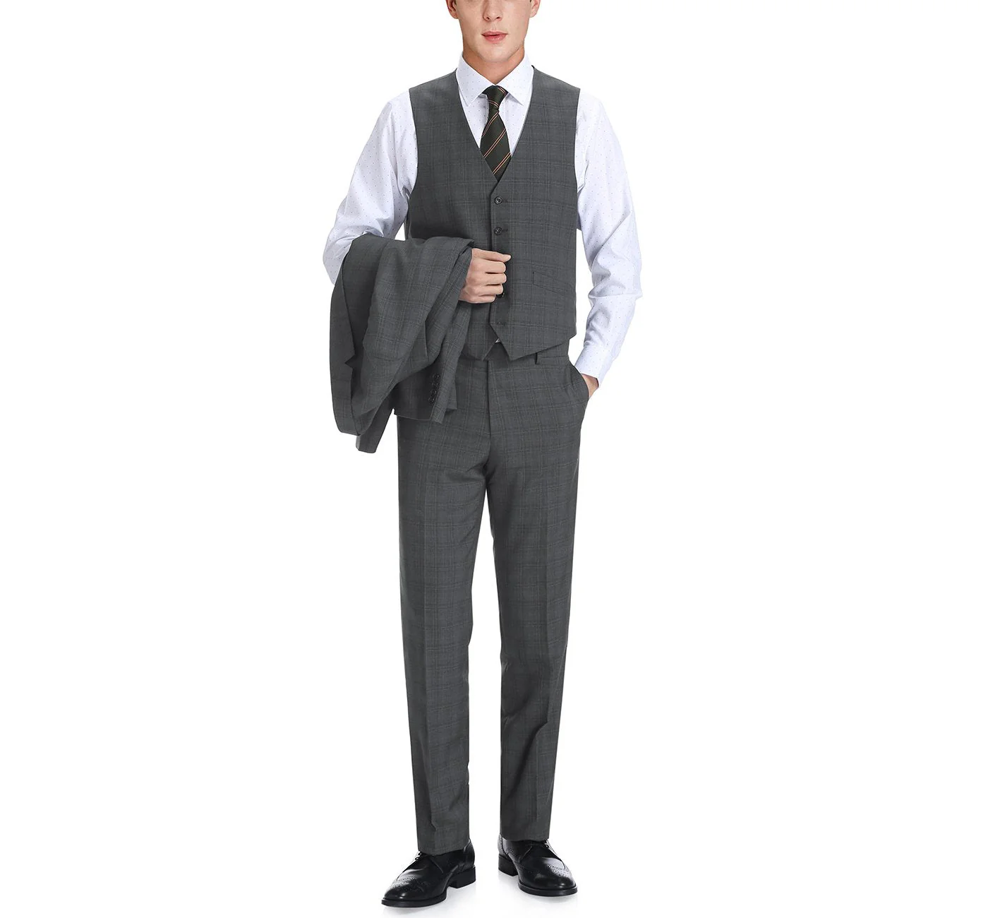 278-1 Men's 3-Piece Classic Fit Single Breasted Windowpane Suit - Image 3