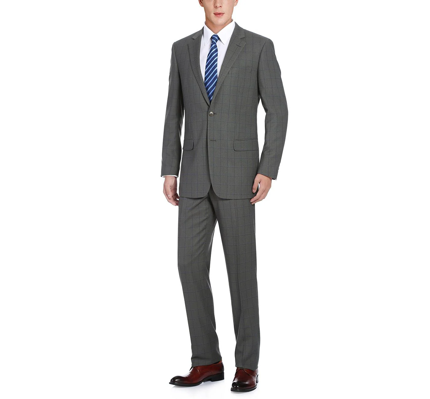 292-2 Men's Two Piece Classic Fit Windowpane Check Dress Suit - Image 2