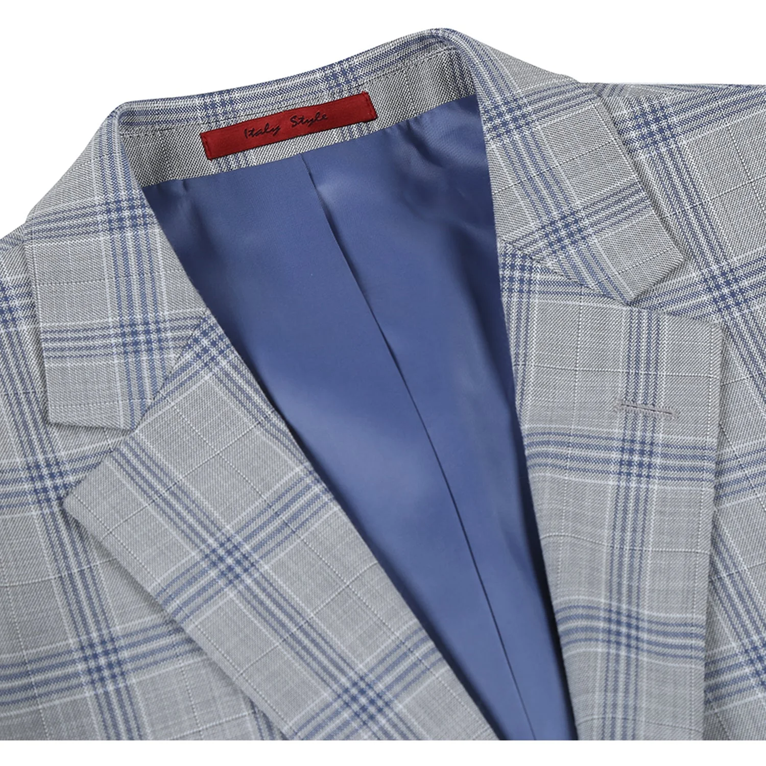 293-15 Men's Slim Fit Notch Lapels Light Gray Check Suits - Image 3