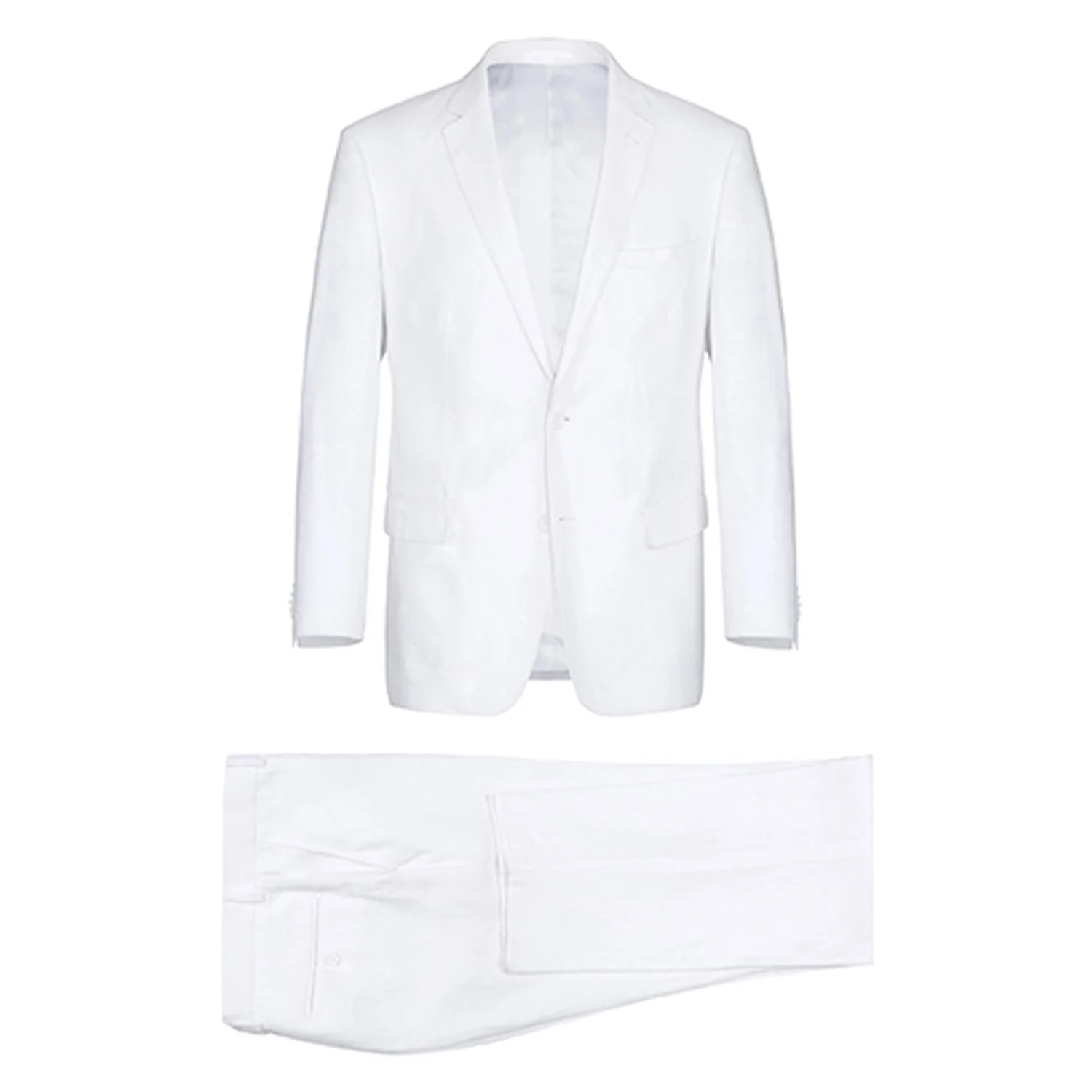 601-20 Men's Notch Lapels White Solid Linen Suits