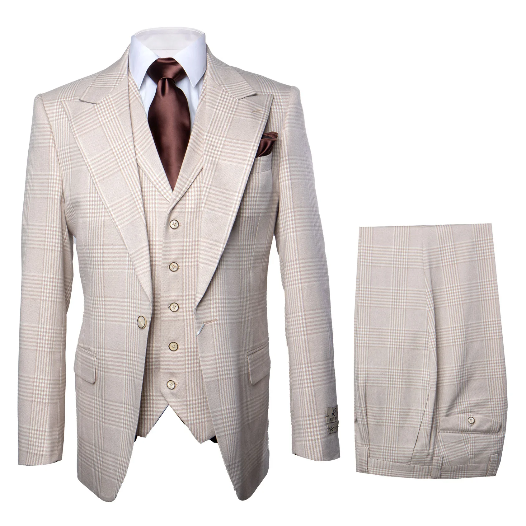Suits With Baggy Pleated Pants - Wide Leg Pants 100% Wool - Classic Fit inac by Rossiman - Image 7
