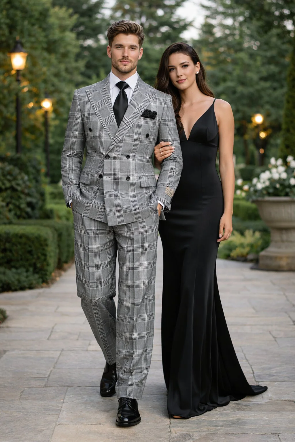 Suits With Baggy Pleated Pants - Wide Leg Pants 100% Wool - Classic Fit in Black and White Plaid Color by Rossiman - Image 6