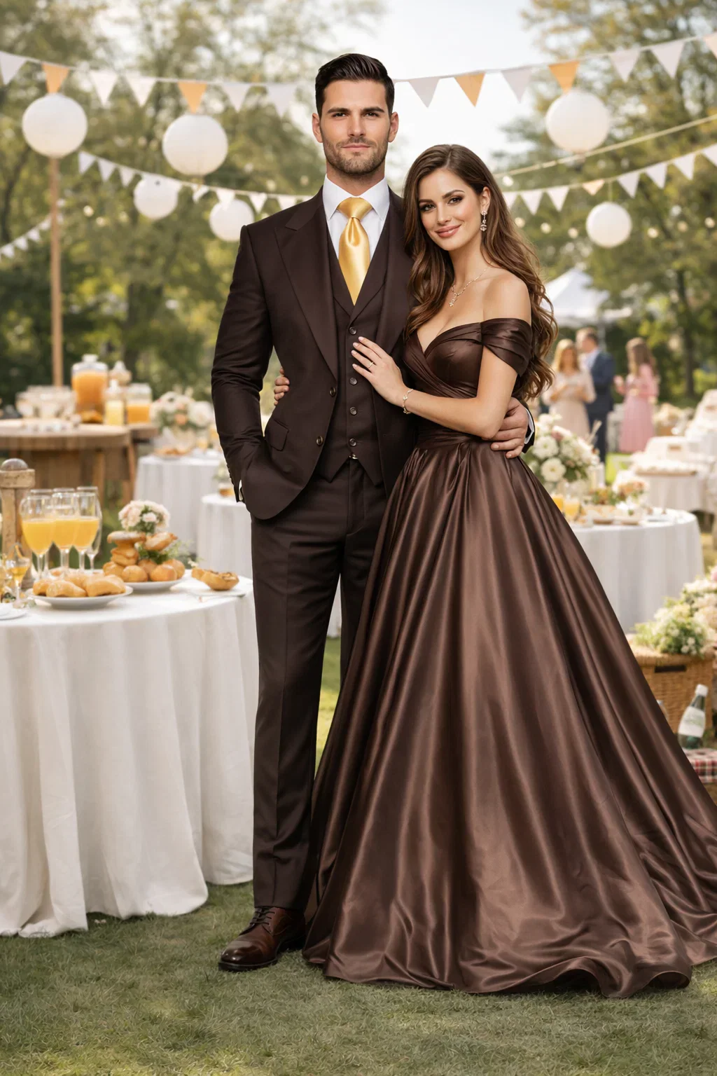 Suits With Baggy Pleated Pants - Wide Leg Pants 100% Wool - Classic Fit in Brown One Button 3 Piece Suit  by Rossiman - Image 7