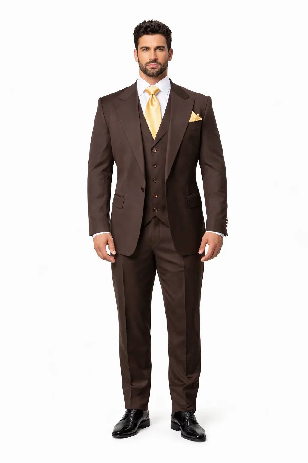 Suits With Baggy Pleated Pants - Wide Leg Pants 100% Wool - Classic Fit in Brown One Button 3 Piece Suit  by Rossiman - Image 8