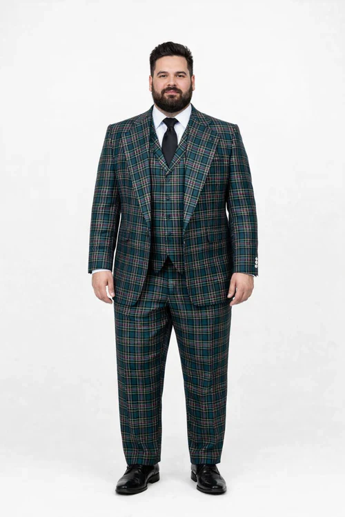 Suits With Baggy Pleated Pants - Wide Leg Pants 100% Wool - Classic Fit in Green Color by Rossiman - Image 6