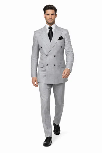 Suits With Baggy Pleated Pants - Wide Leg Pants 100% Wool - Classic Fit in Grey Color by Rossiman - Image 3