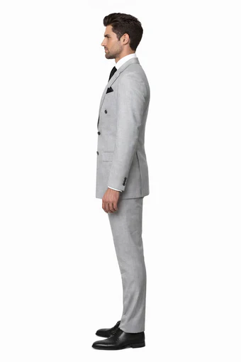 Suits With Baggy Pleated Pants - Wide Leg Pants 100% Wool - Classic Fit in Grey Color by Rossiman - Image 4