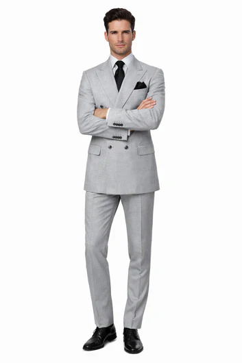Suits With Baggy Pleated Pants - Wide Leg Pants 100% Wool - Classic Fit in Grey Color by Rossiman - Image 5