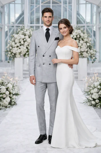 Suits With Baggy Pleated Pants - Wide Leg Pants 100% Wool - Classic Fit in Grey Color by Rossiman - Image 7