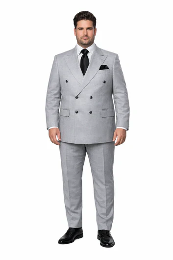 Suits With Baggy Pleated Pants - Wide Leg Pants 100% Wool - Classic Fit in Grey Color by Rossiman - Image 8