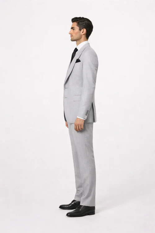 Suits With Baggy Pleated Pants - Wide Leg Pants 100% Wool - Classic Fit in Grey One Button 3 Piece Suit by Rossiman - Image 2