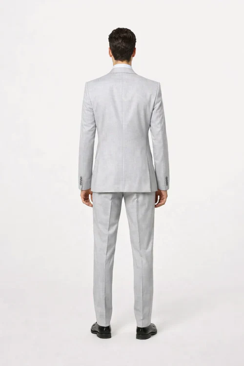 Suits With Baggy Pleated Pants - Wide Leg Pants 100% Wool - Classic Fit in Grey One Button 3 Piece Suit by Rossiman - Image 3
