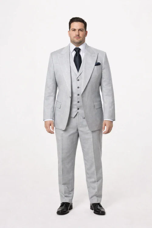Suits With Baggy Pleated Pants - Wide Leg Pants 100% Wool - Classic Fit in Grey One Button 3 Piece Suit by Rossiman - Image 6