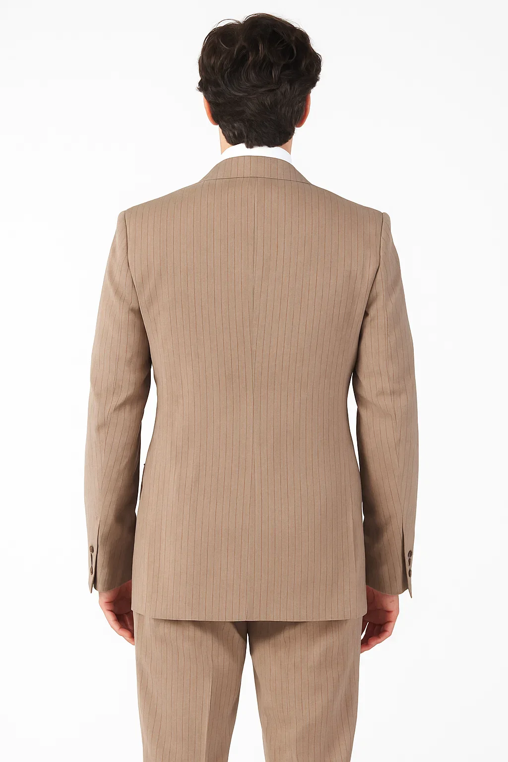Suits With Baggy Pleated Pants - Wide Leg Pants 100% Wool - Classic Fit in Light Brown with Brown Pinstripe Color by Rossiman - Image 6