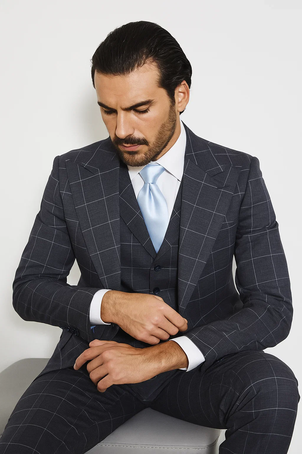 Suits With Baggy Pleated Pants - Wide Leg Pants 100% Wool - Classic Fit in Navy by Rossiman - Image 4