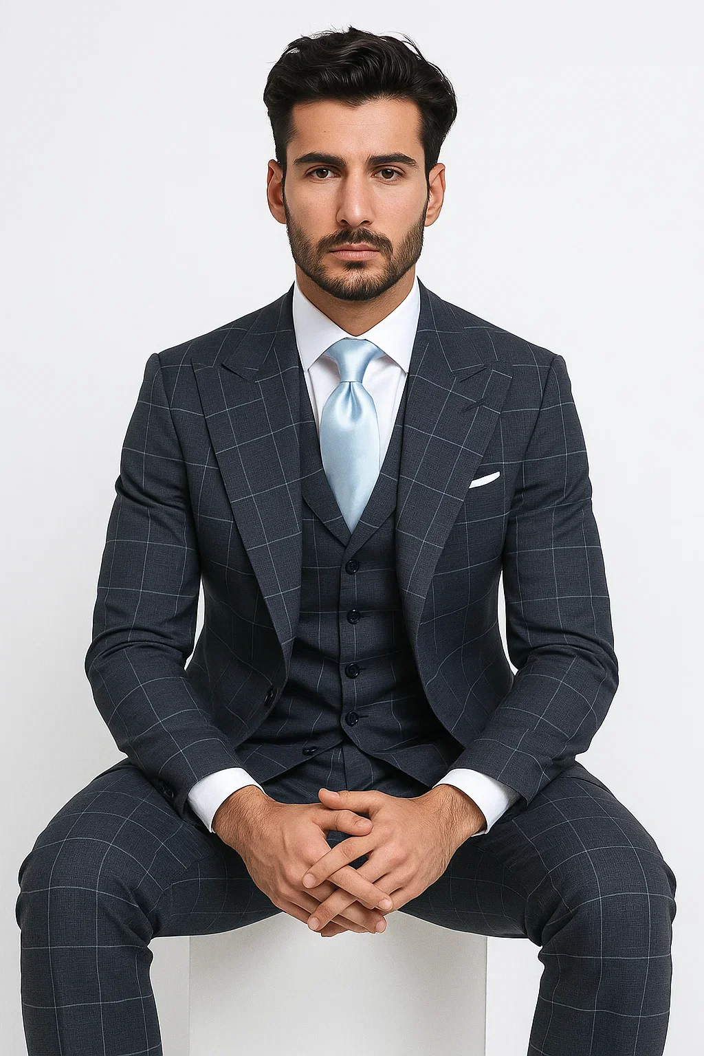 Suits With Baggy Pleated Pants - Wide Leg Pants 100% Wool - Classic Fit in Navy by Rossiman - Image 5