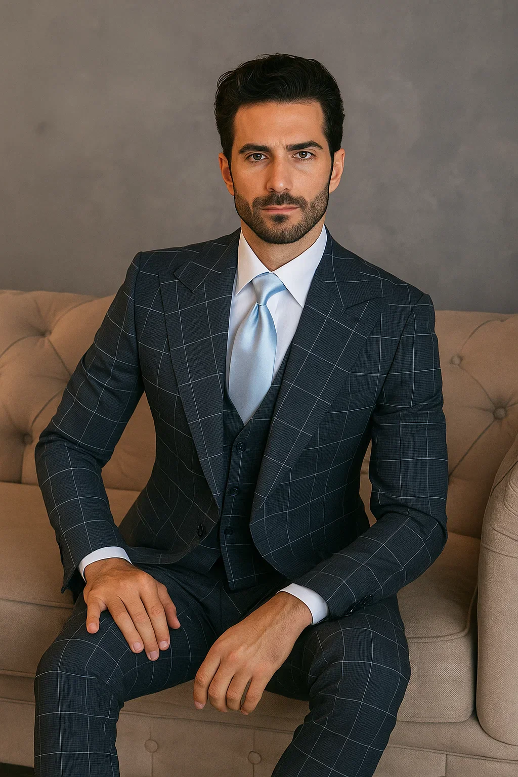 Suits With Baggy Pleated Pants - Wide Leg Pants 100% Wool - Classic Fit in Navy by Rossiman - Image 6