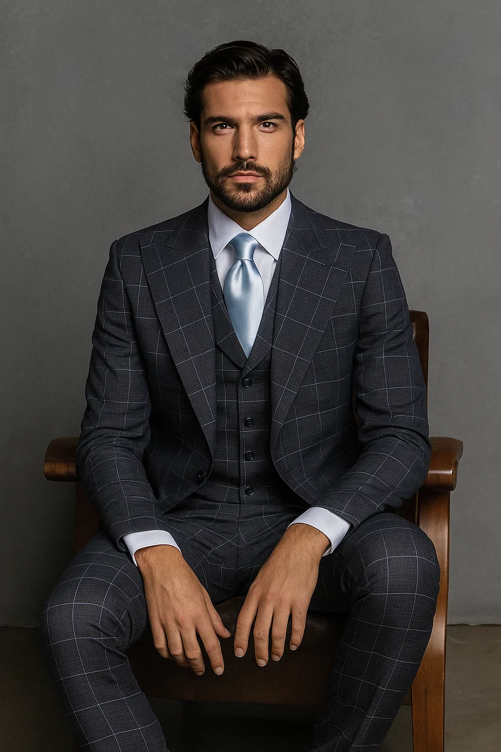 Suits With Baggy Pleated Pants - Wide Leg Pants 100% Wool - Classic Fit in Navy by Rossiman - Image 7