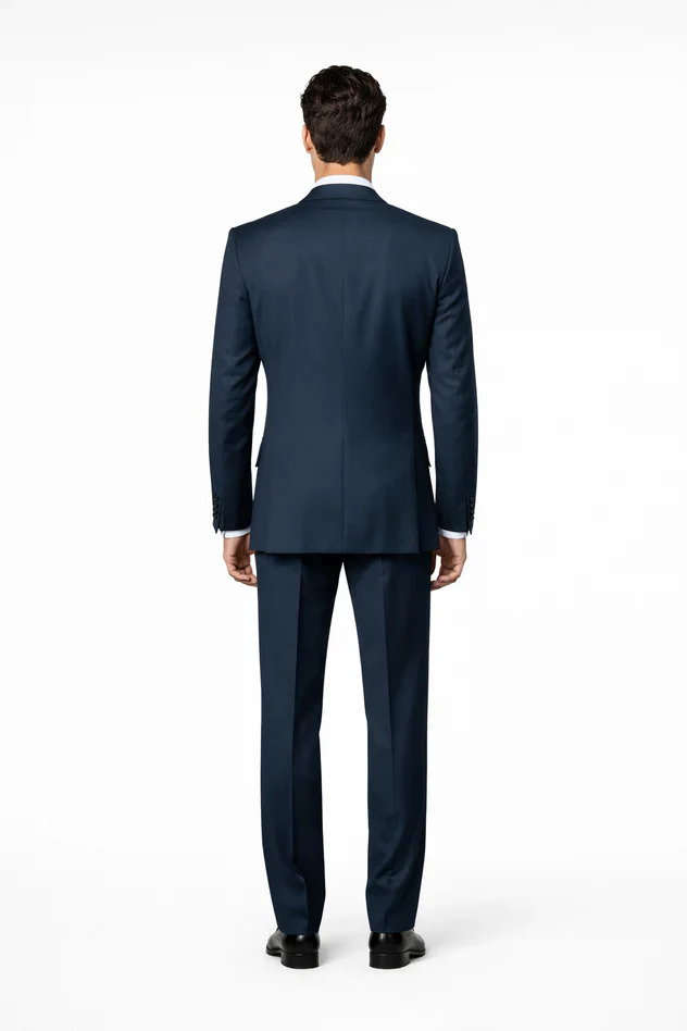 Suits With Baggy Pleated Pants - Wide Leg Pants 100% Wool - Classic Fit in Navy Single Breast Lapel by Rossiman - Image 2