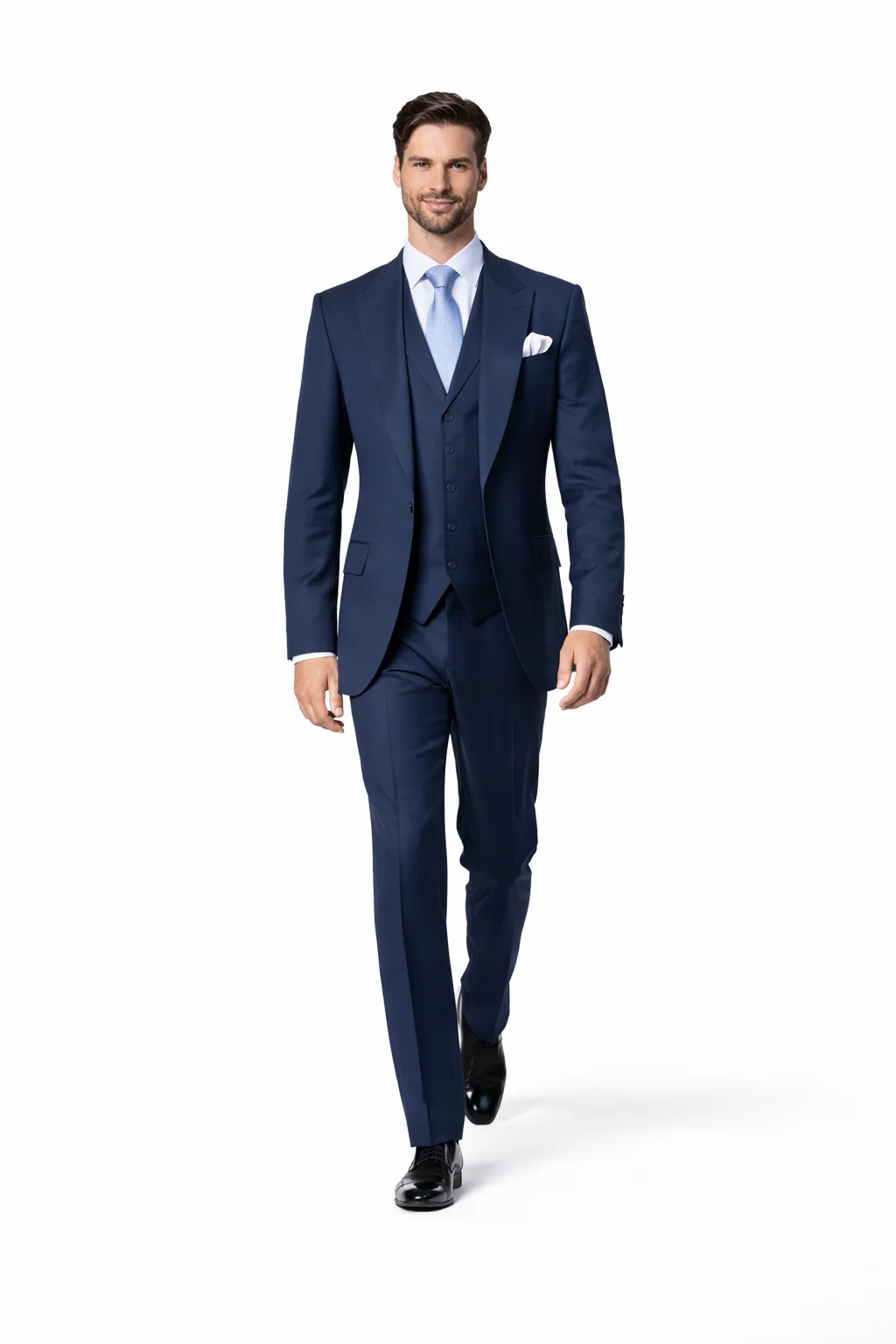 Suits With Baggy Pleated Pants - Wide Leg Pants 100% Wool - Classic Fit in Navy Single Breast Lapel by Rossiman - Image 3